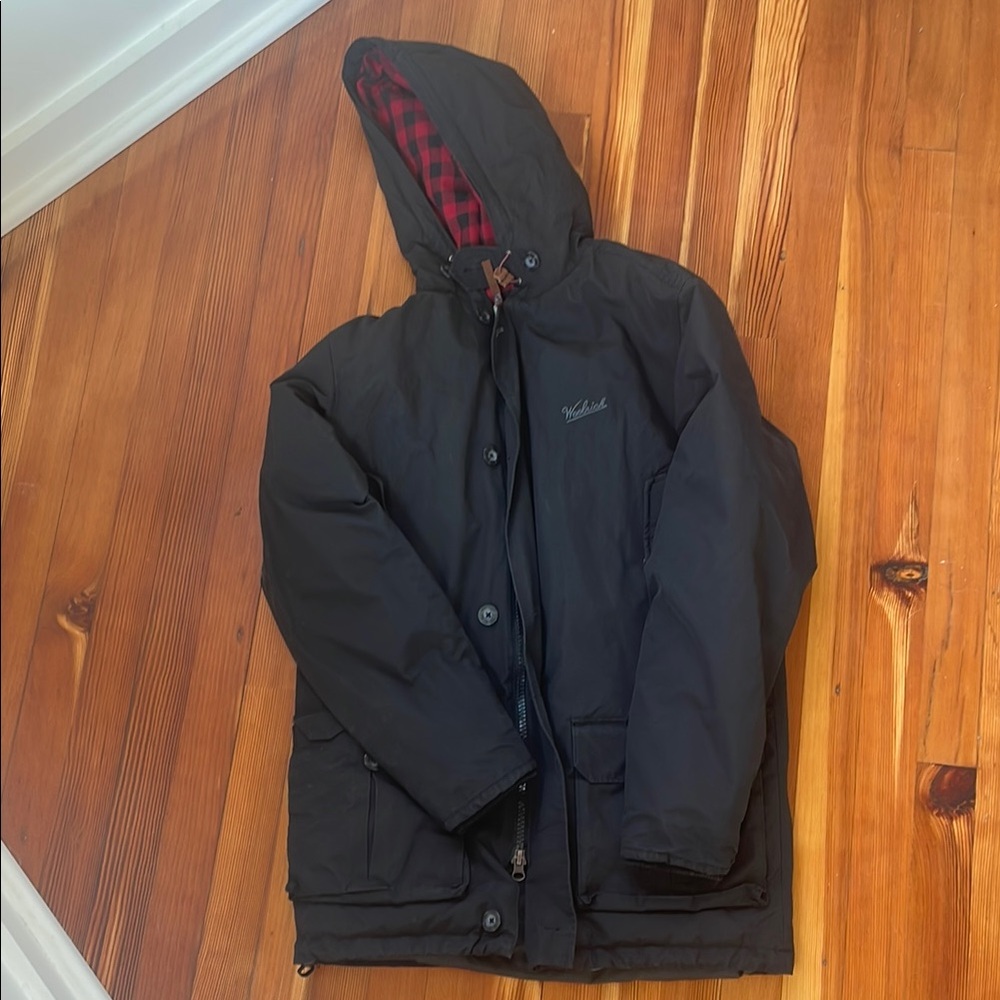 Woolrich Arctic Parka Black Red Plaid Jacket Down small